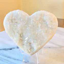 0.9 Lb (401g) Druzy White Nature Stone Heart Quartz Crystal 