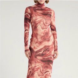 AFRM Marni Long Sleeve Turtleneck Marble Print Midi Dress