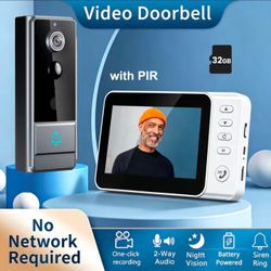 video doorbell no subscription 4. 3' Display Screen Video Doorbell Camera with Video Two-Way Audio,