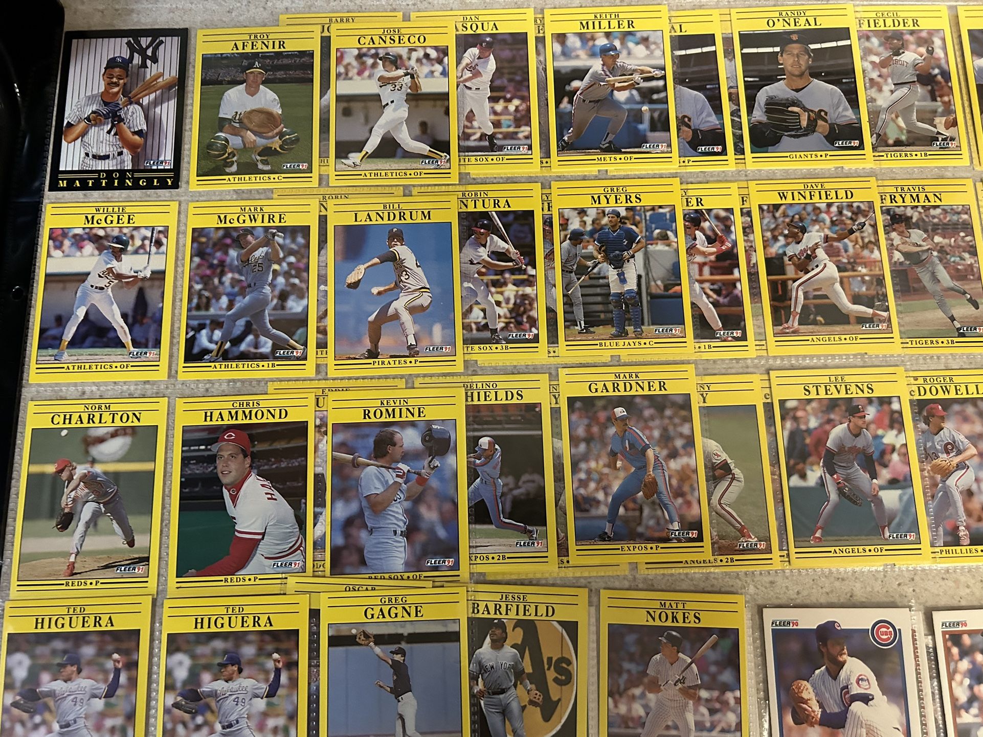 Lot of 130 Fleer Baseball Cards (from 1990 & 1991) w/ Pl5stic Sheets - $20