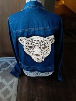 Jean jackets squin tiger face