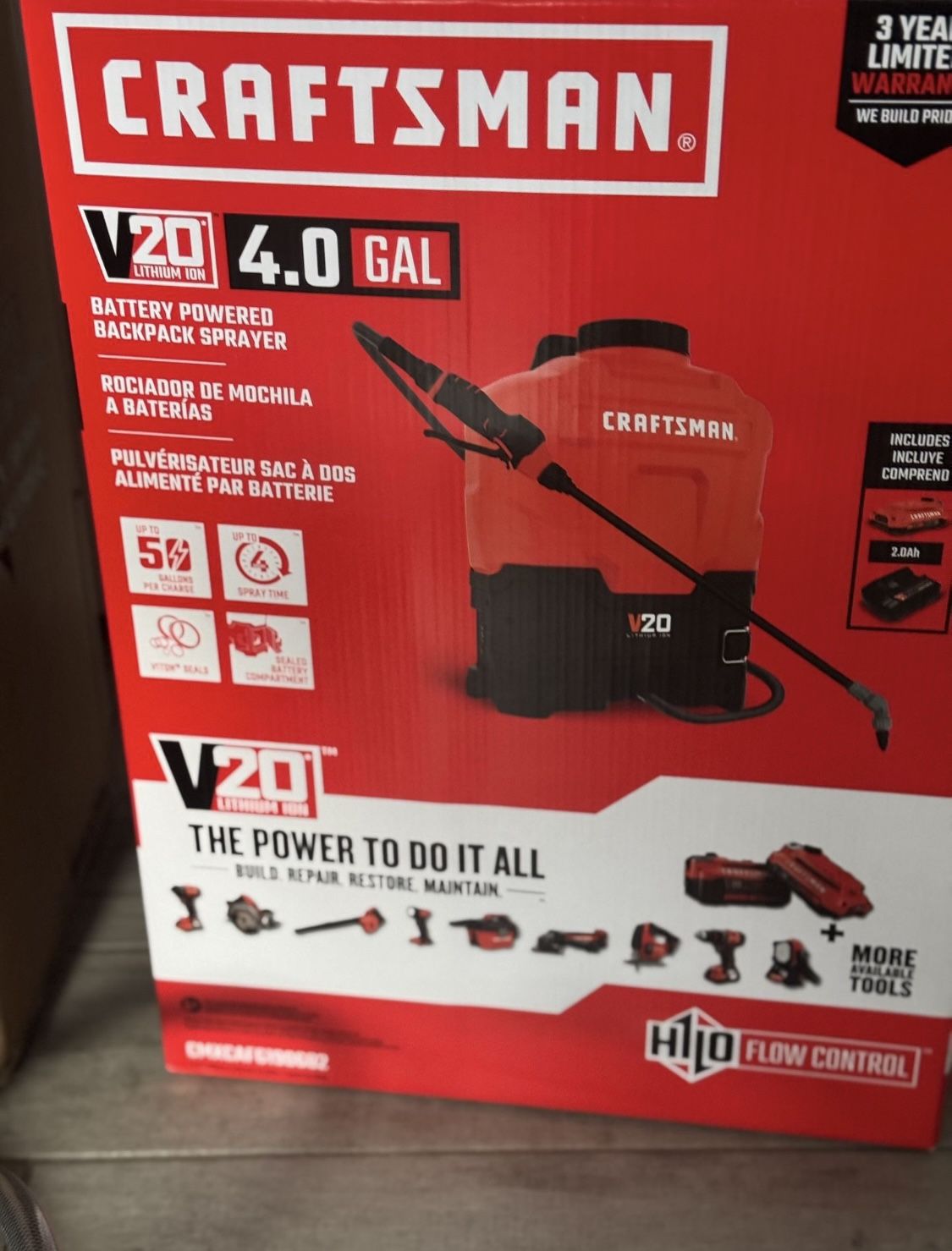 CRAFTSMAN 20V* Lithium-ion Battery Powered 4 Gallon Backpack Sprayer (battery &charger included)