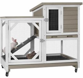 Xz7003 Outdoor Rabbit Hutch Indoor Bunny Cage-Coffee Without Wire Mesh