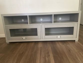 Light Gray TV Stand with Glass Door Cabinets