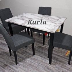 5-pc Dining Table Set White Faux Marble Table Top 
