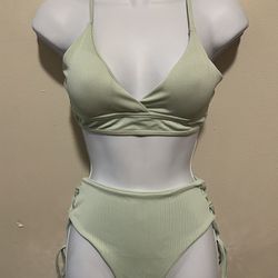 Mint Green Ribbed Two Piece Swim Size Small
