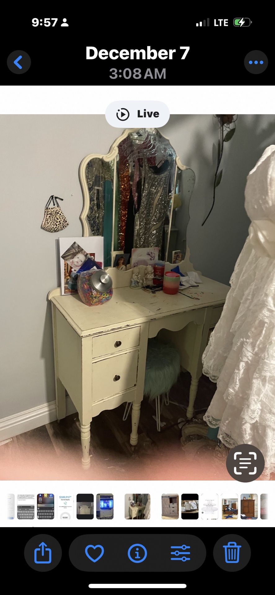 Vintage Wooden Vanity with Tri Fold Mirror