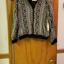 NWT Style Me Los Angeles Black And White Design Zipper Jacket Size 3X 