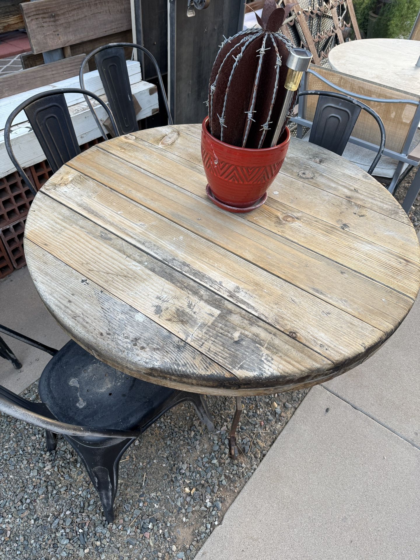 Solid Wood Table And Six Metal Chairs