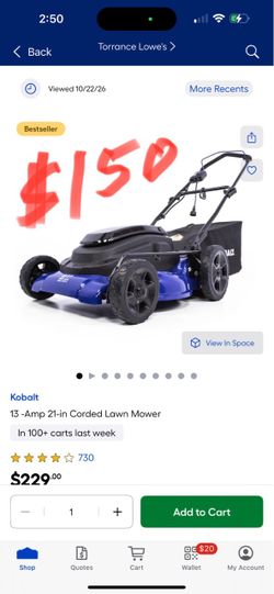 Kobalt 13 -Amp 21-in Corded Lawn Mower new display