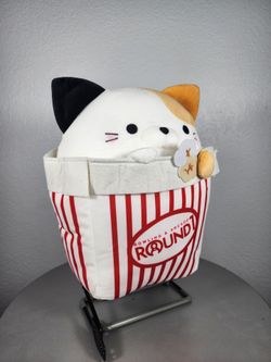 14" Takashoji Calico Cat In Popcorn Bucket Round1 Plush
