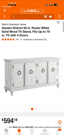 Martin Svensson Home Garden District 65 in. Rustic White Solid Wood TV Stand, Fits Up to 70 in. TV w