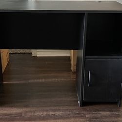 Black Oak Desk-Writing Desk w/Open Shelf & Closed Cabinet