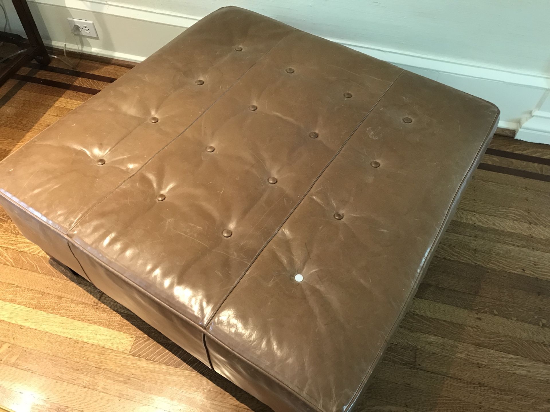 Mitchell Gold Bob Williams Square Mercer Ottoman Carmel Leather