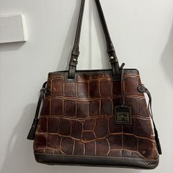 Dooney& Bourke Cognac Croc Embossed Shoulder Bag