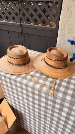Two Woven Straw Wide-Brim Sun Hats