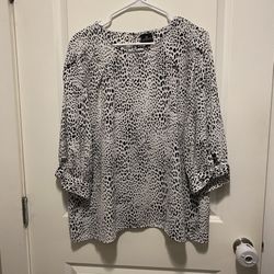 Worthington Womens Blouse Cheetah Print Round Neck size X-Large
