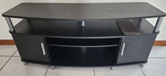Black Curved TV Stand with Silver Accents