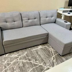 GRAY SLEEPER SOFA - Cupholders