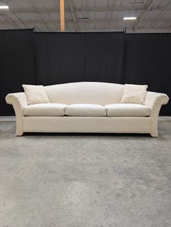 Cream Patterned Upholstered Sofa with Rolled Arms