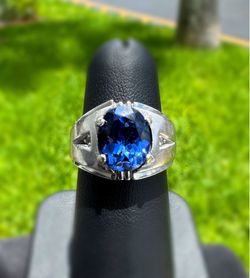 Jewelry 10k solid white gold sapphire stone natural diamond 3.06CT ring size 5.75