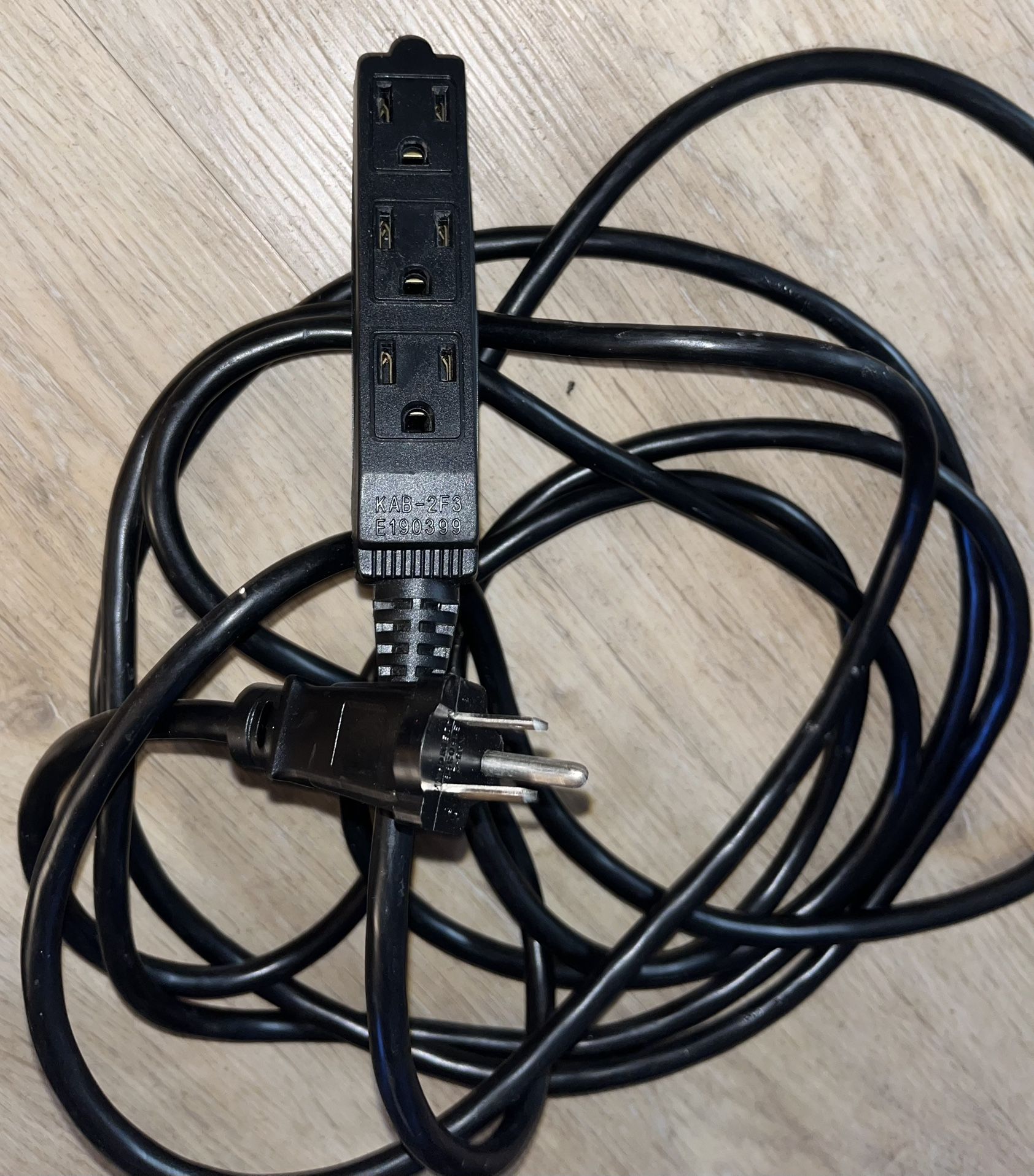 15Ft Black 3 Outlet Grounded Indoor Extension Cord