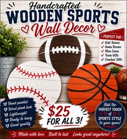 🏈⚾🏀 Handcrafted Wooden Sports Wall Decor ⚾🏀🏈