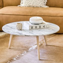 Article Mara 31.5" Marble Coffee Table - Oak