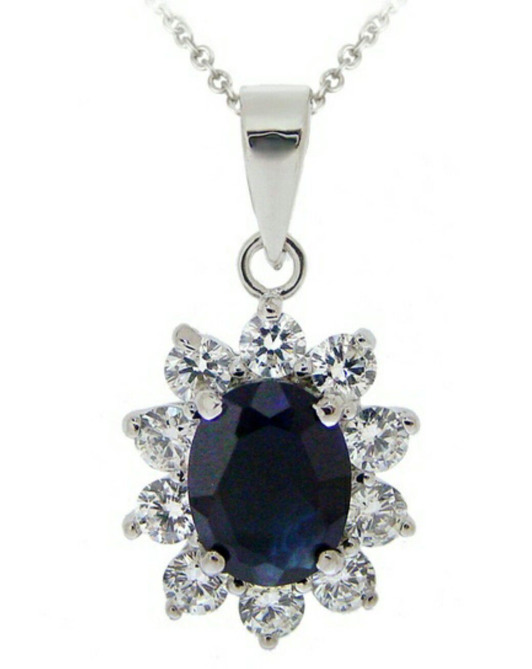 Sterling Silver Blue & Clear CZ Oval Pendant