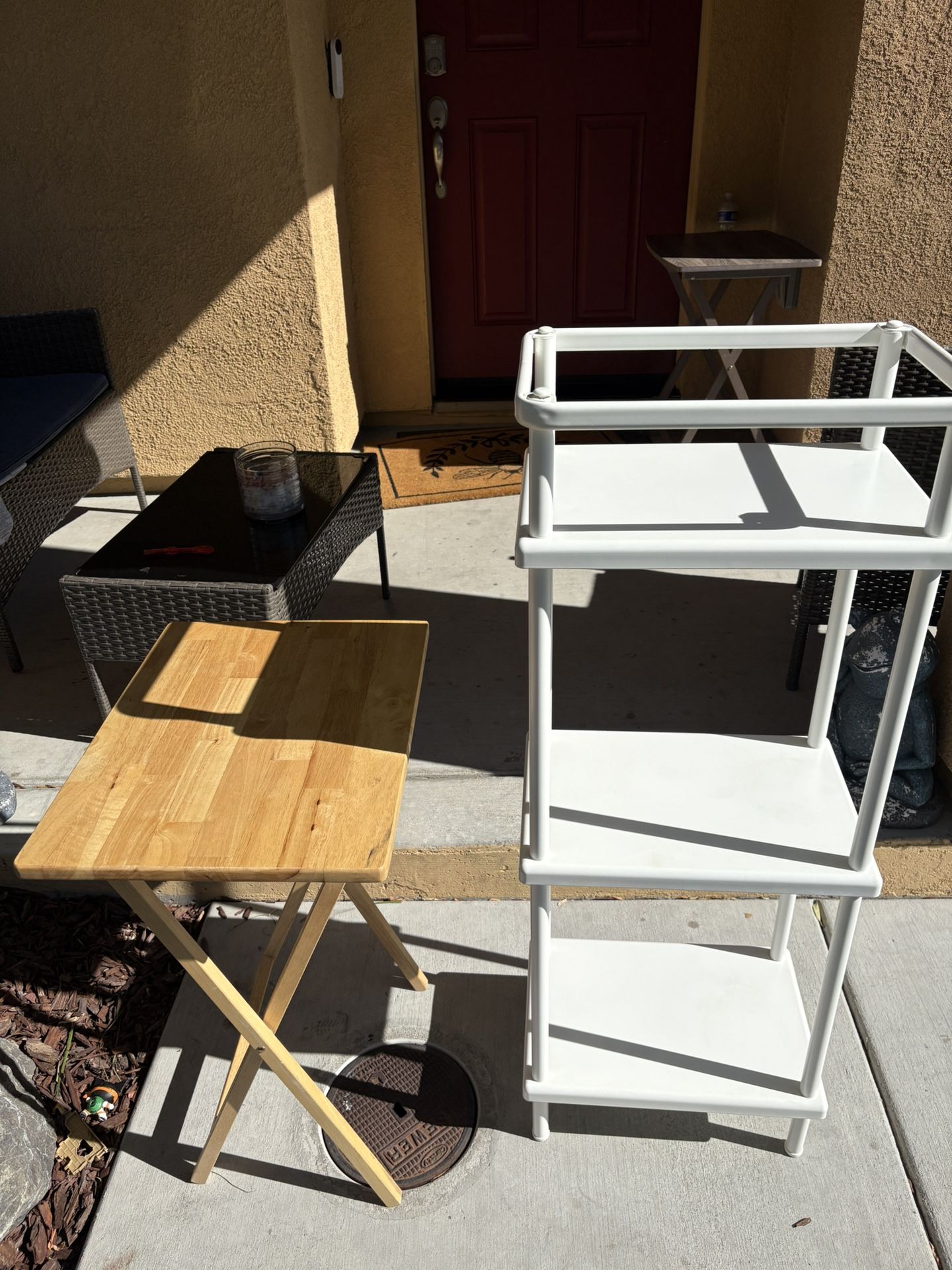 Bundle Deal Folding Wooden Tray Table + 3 Tier White Shelf