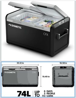 Dometic CFX3 75DZ Dual Zone Powered Cooler, a 75-liter premium portable refrigerator and freezer