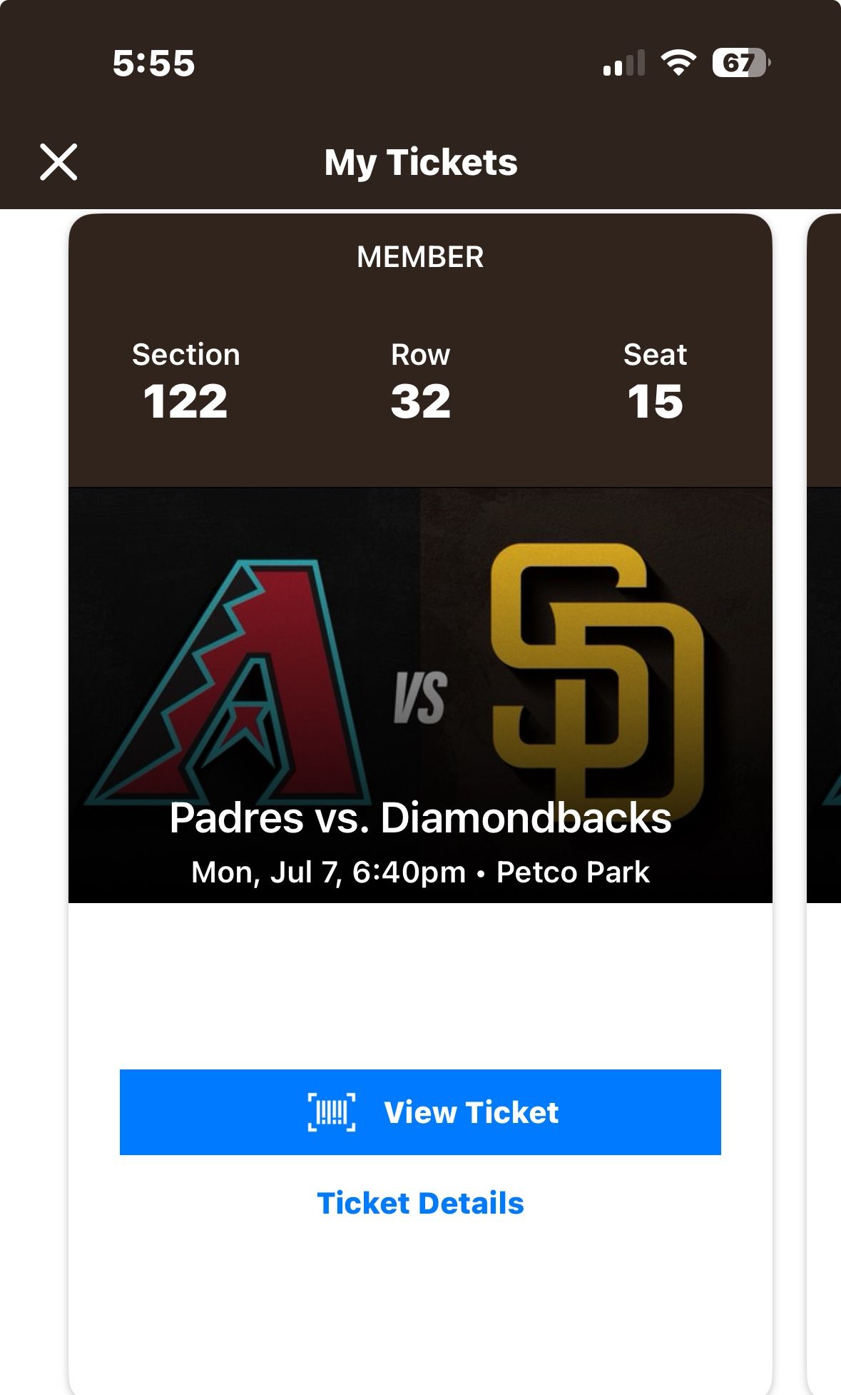 (4) Tickets Padres v Diamondbacks 7/7