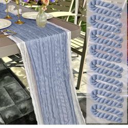 Pack of 8 Dusty Blue Rustic Chiffon Table Runners, 22 x 108 Inches Long, for Weddings, Bridal Showers, Birthday Parties, Banquets, Bohemian Decor