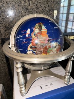 Gemstone World Globe on Silver Stand