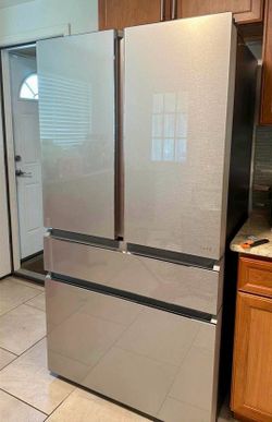 Cafe 36 in. 23.2 Cu. Ft. Counter-Depth 4-Door French-Door Refrigerator in Platinum Glass, Dual-Dispense AutoFill Pitcher