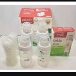 Playtex Newborn Nurser Bottles Gift Set BPA Free + 50 Drop in Liners 4 oz - NEW