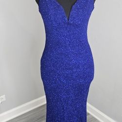 Royal blue sequin maxi dress with a slit