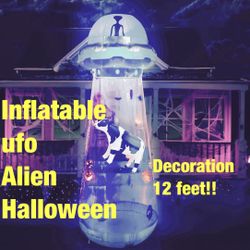 12 FT Tall Halloween Inflatable UFO Outdoor Decoration, Halloween Blow Ups for Yard UFO Halloween Decor with LEDs for Halloween Decorations Outside, H