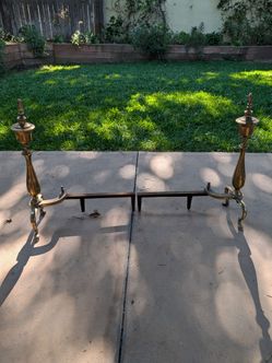 Vintage Brass Andirons with Urn Finials – Pair with Log Grate