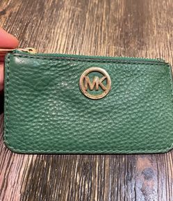 Michael Kors Green Leather Key Ring Zip Pouch