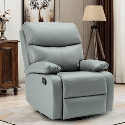 Light Green Genuine Leather Recliner Chair, Space-Saving Manual Rocker with Sturdy Frame & Easy Assembly for Apartments & Cozy Rooms