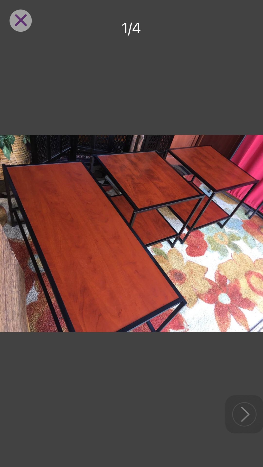 SET of 2 Industrial Tables With Bench - Dimensions: End Tables - 20H x 20W x 20D Bench - 39L x 17W x 18H