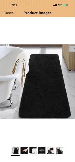 LOCHAS Bathroom Rug Runner 24x60 Inch, Bath Rugs Non Slip, Black Soft Thick Absorbent Washable, Shaggy Plush Bath Mat for for Tub, Shower Floor, Quick