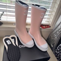 New With Box CC Pink/White Rain Boots Size 8 
