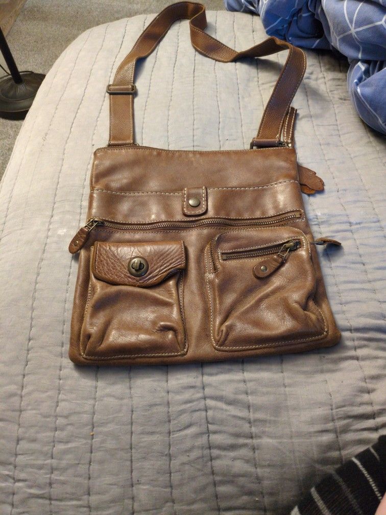 Roots Leather Crossbody Purse