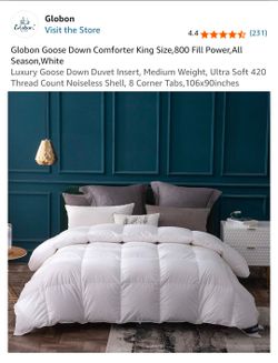 Globon Goose Down Comforter King Size, 800 Fill Power, All Season, White