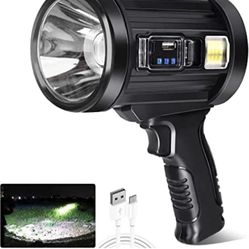 Rechargeable Spotlight Flashlights 90000 High Lumens, Super Bright Solar Spot Light with 6 Modes, 4 Color Light, IPX6 Waterproof Flashlight, Large Sea