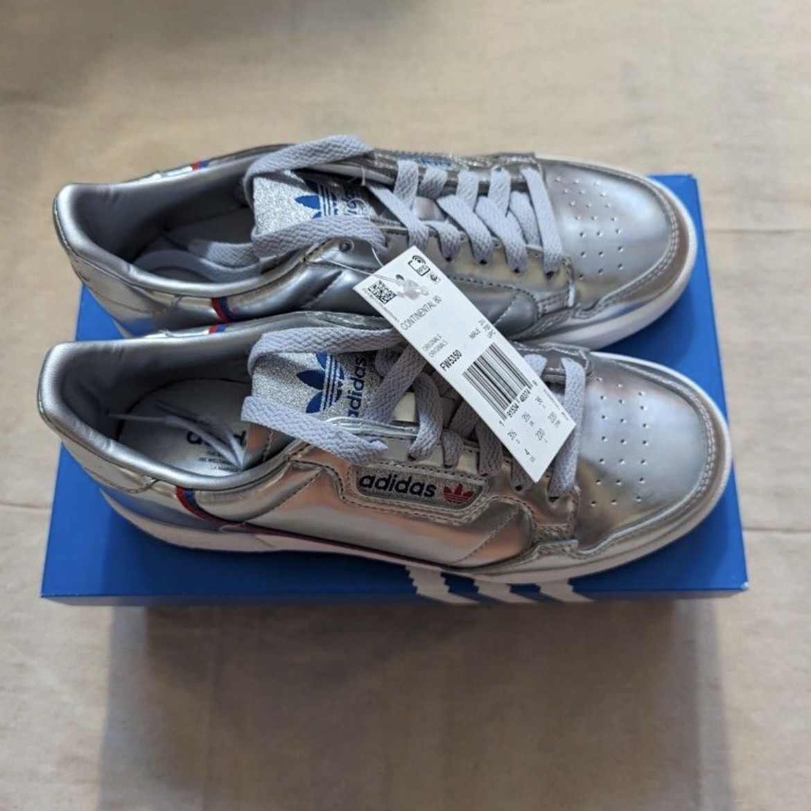 Adidas Originals Continental 80 Silver Sneakers FW5350, Size 4