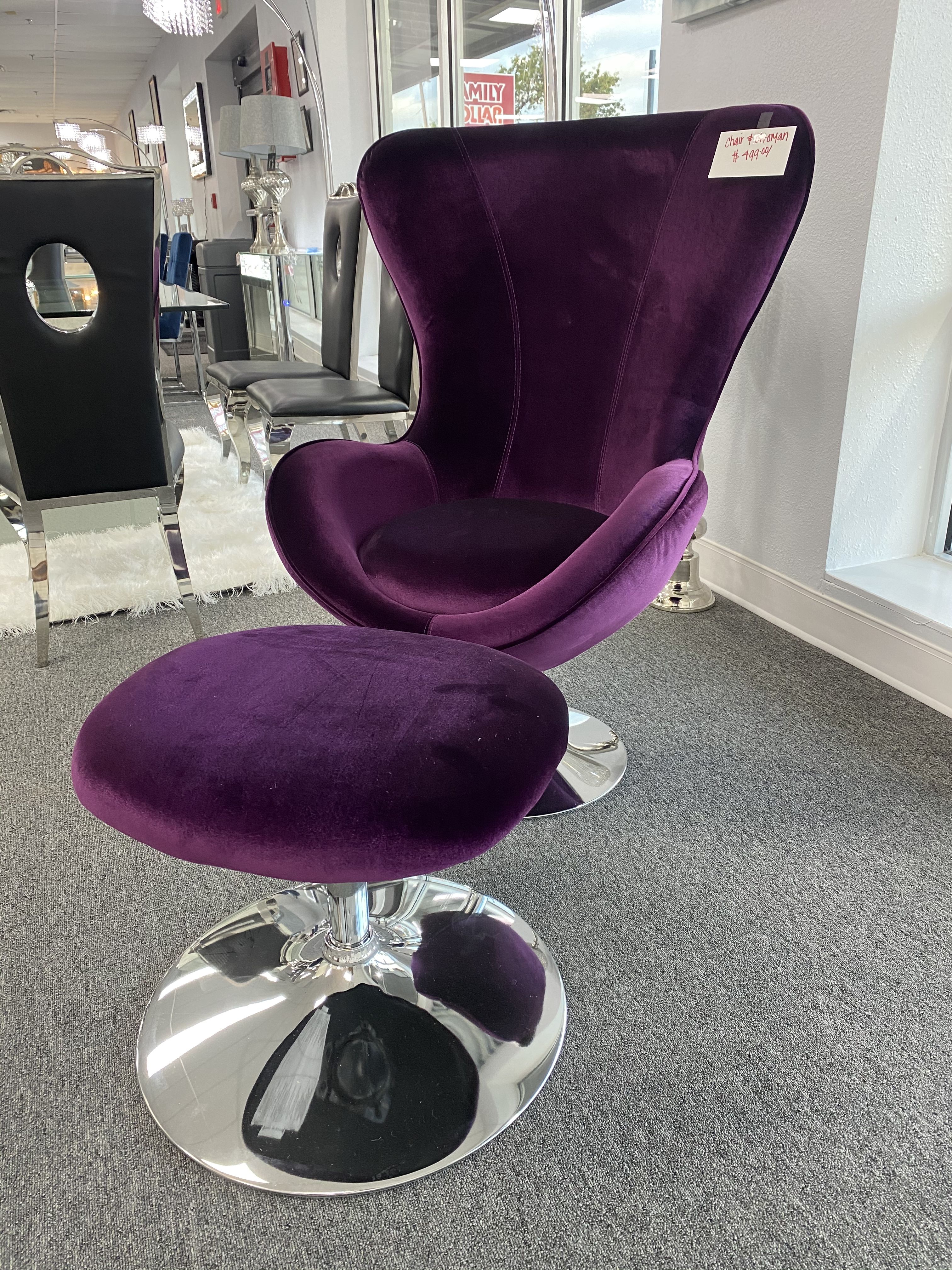 Purple Suede Velvet Swivel Chair and Ottoman RRXH