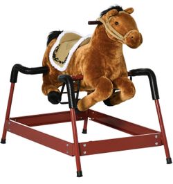 Spring Rocking Horse - Plush Bouncy Ride-On Toy with Sounds for Kids Ages 3-6 - New in Box - Missing 1 Handle